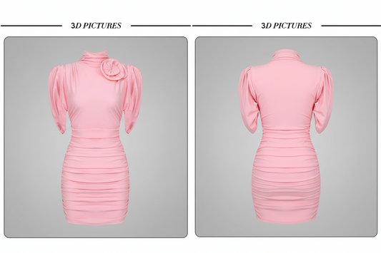 VC Pink Floral Draped Mini Dress – Chic Short Sleeve Dress for Women VC Pink Sheath Dress.