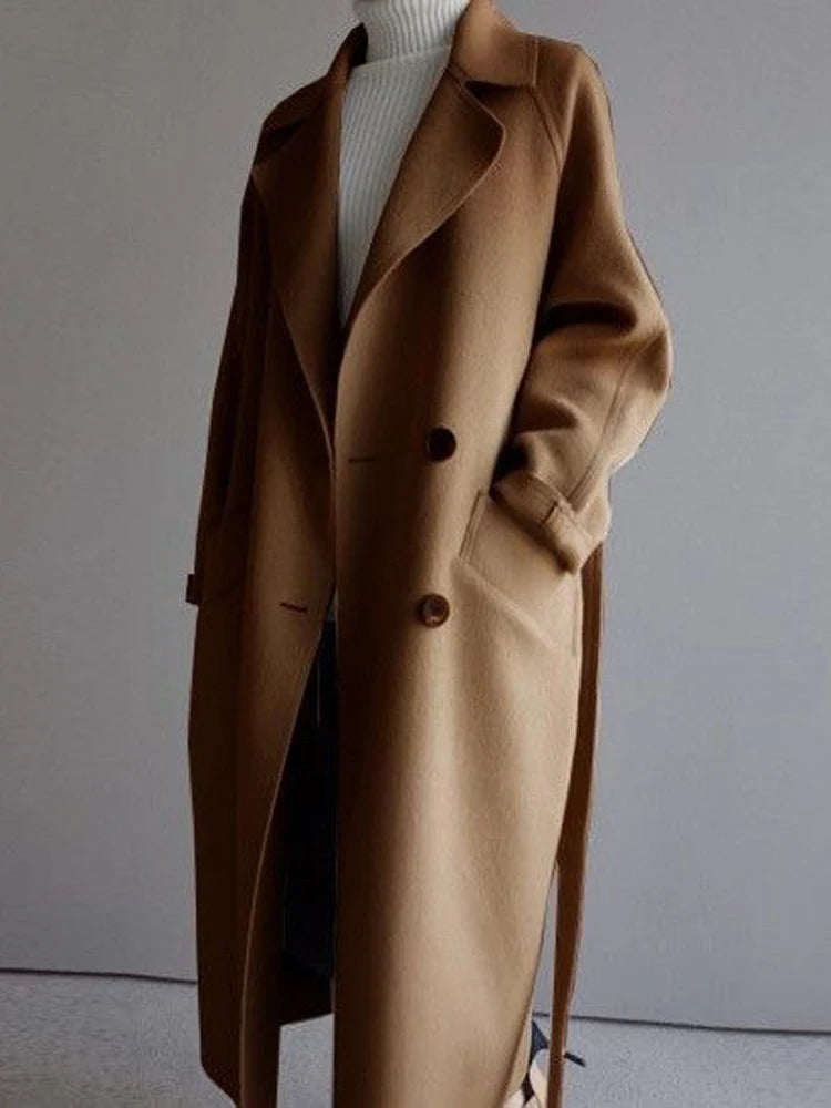 Plush Woolen Blended Coat/Vintage Long Jacket Overcoat Ladies Oversized Loose Lapel Coat.
