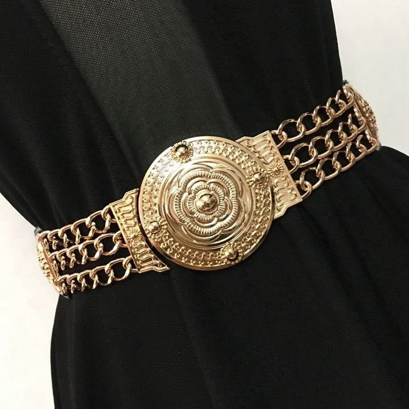 Flower Golden Belt’s/Fashion Ladies Floral/Elastic Metal Waist Belt/Female Golden Chain Belt.