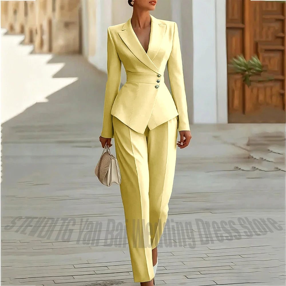 Modern Blend Boutique Luxury Tailored 2-Piece Women’s Suit Set – Elegant Slim Fit Business & Formal Blazer Trouser Outfit