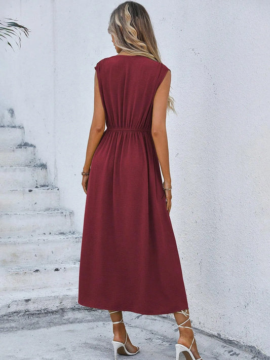 Elegant Sleeveless Waist Tie Midi Dress for Women – Romantic Vacation A-Line Summer Dress | Casual Chic Date Night Outfit | Modern Blend Boutique