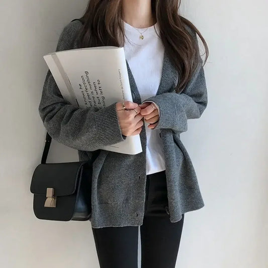 Oversized Women’s Cardigan | Soft Knit V-Neck Button Sweater | Relaxed Longline Layer