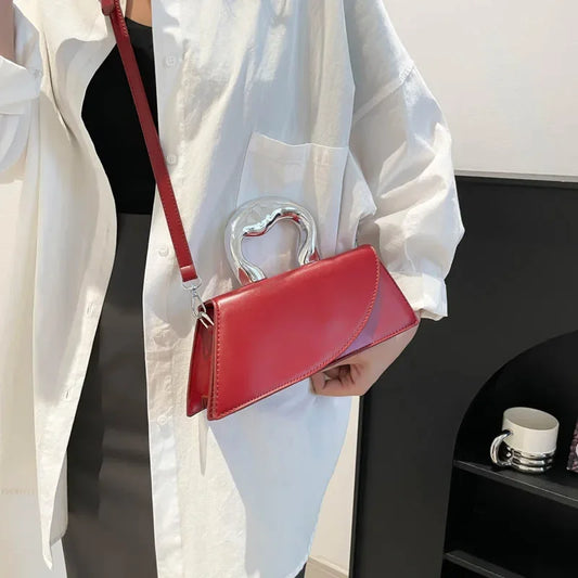 Luxury Heart Handle Mini Handbag – Structured Crossbody & Clutch Purse with Metallic Top Handle