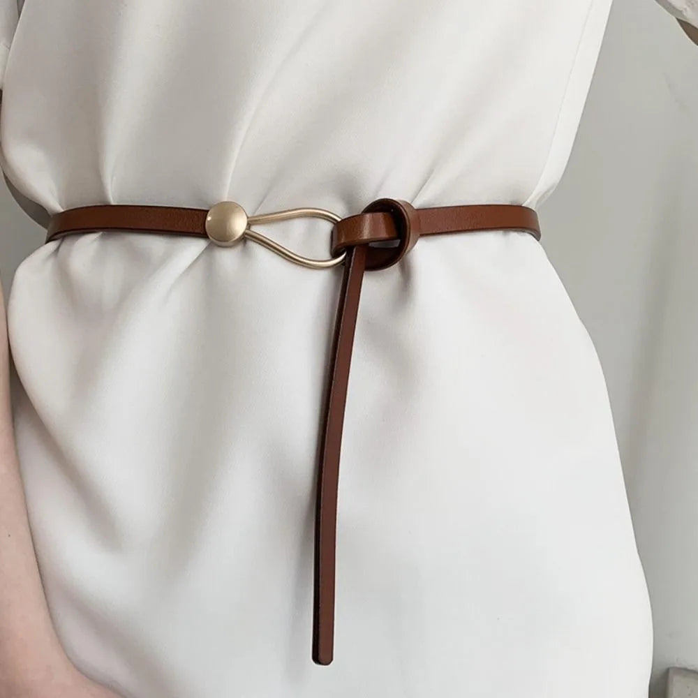 Fashion Non-hole Knot Style Belts PU Leather Solid Color Thin Belt Lace-up Waist Strap Jeans Dress