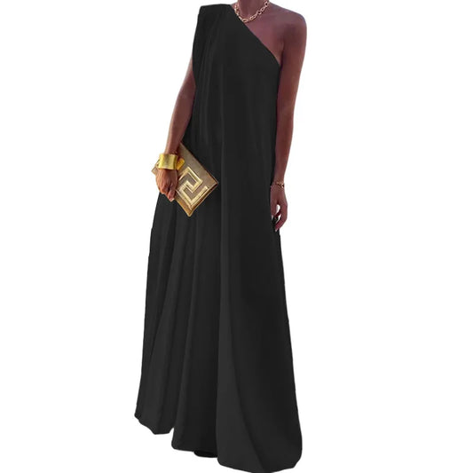 Elegant Women Loose Party Dress/Female Luxurious Sexy One Shoulder/ Celebrity Guest Cocktail Evening/Long Dress Robe.