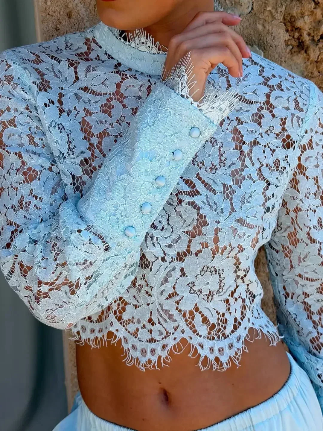 Timeless Lace Two-Piece Set | Elegant Cropped Lace Top & Wide-Leg Pants