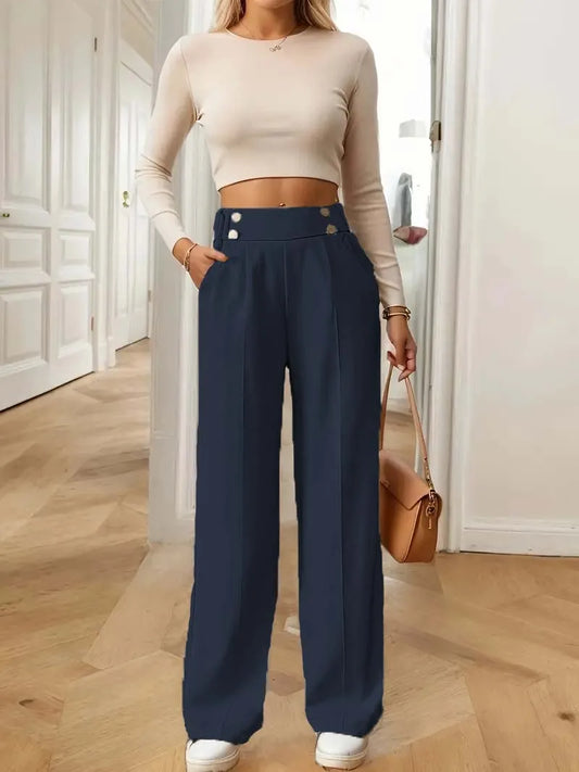 Well Fitted High Waist Pant’s/Wide Leg Pant’s/Flow Floor-Length Trousers/Minimalist Straight Fit Lounge/Elastic Waist Pocketed Pant’s.
