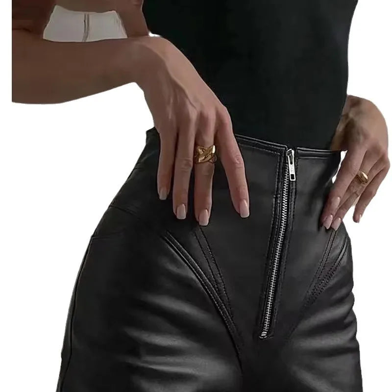 New PU Casual Leather Pants/Long Nine-point Small Pants Sexy Hip-wrapped/Tight PU Leather Pants.