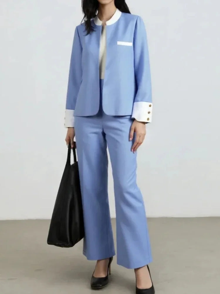 Autumn Pants Set’s/Two Piece Suit Elegant Women Blazer/Cardigan Stand Collar Coat Straight Two Piece Sets Womens Outifits.