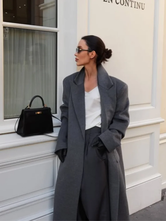 Classic Oversized Winter Coat/Women's Long Sleeved Coat/Turn-Down Collar/Adjusted Long Sleeved/Single Button Mid-length/Outerwear.