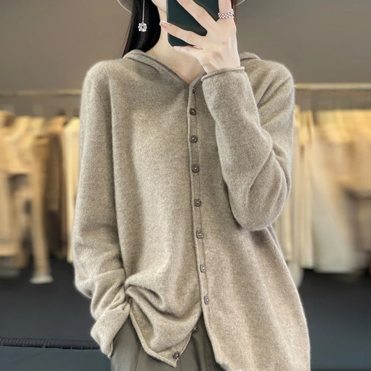 Women’s Soft Knit Hooded Button-Up Cardigan | Cozy Lightweight Hoodie Sweater for Fall & Winter | Casual Chic Layering Top