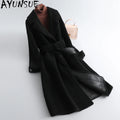 Sumptuous Solid Natural Woolen Coat/Woman Mid Length Lace-up Winter Coat/New Outerwear’s.
