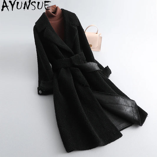 Sumptuous Solid Natural Woolen Coat/Woman Mid Length Lace-up Winter Coat/New Outerwear’s.