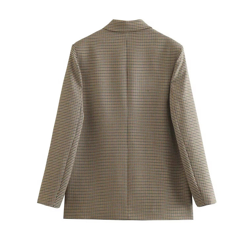 Women’s Plaid Single-Button Blazer – Tailored Notched Collar Jacket | Elegant Office & Casual Chic Outerwear