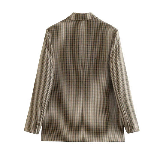 Women’s Plaid Single-Button Blazer – Tailored Notched Collar Jacket | Elegant Office & Casual Chic Outerwear