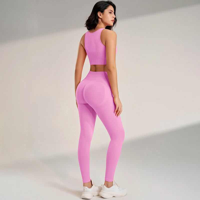 Seamlessly High Waisted Legging’s With Top/Two Piece Fitness Exercise Clothing.