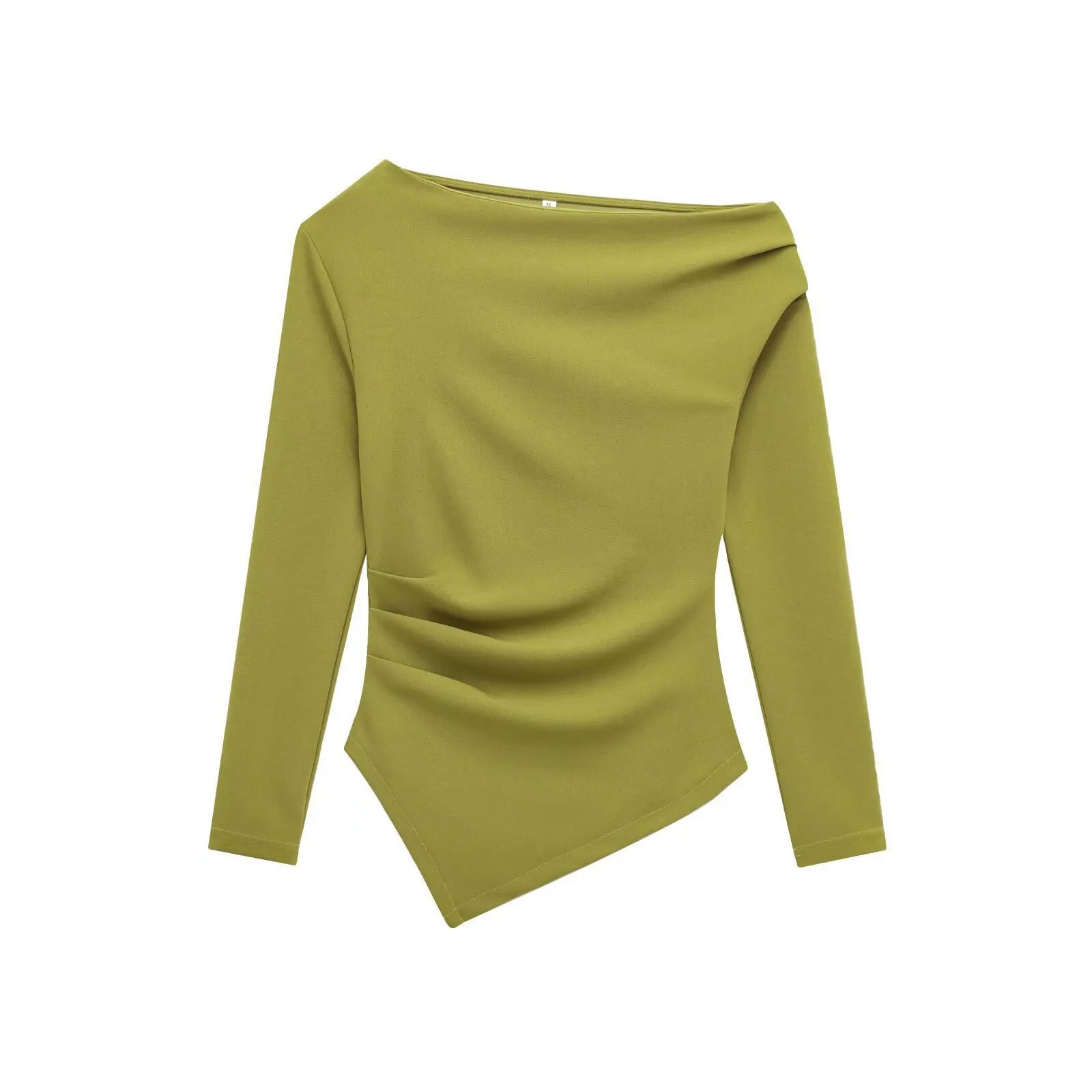 Fashion Chic Asymmetrical Pleated Blouse/Long Sleeve Solid T-Shirt Top.