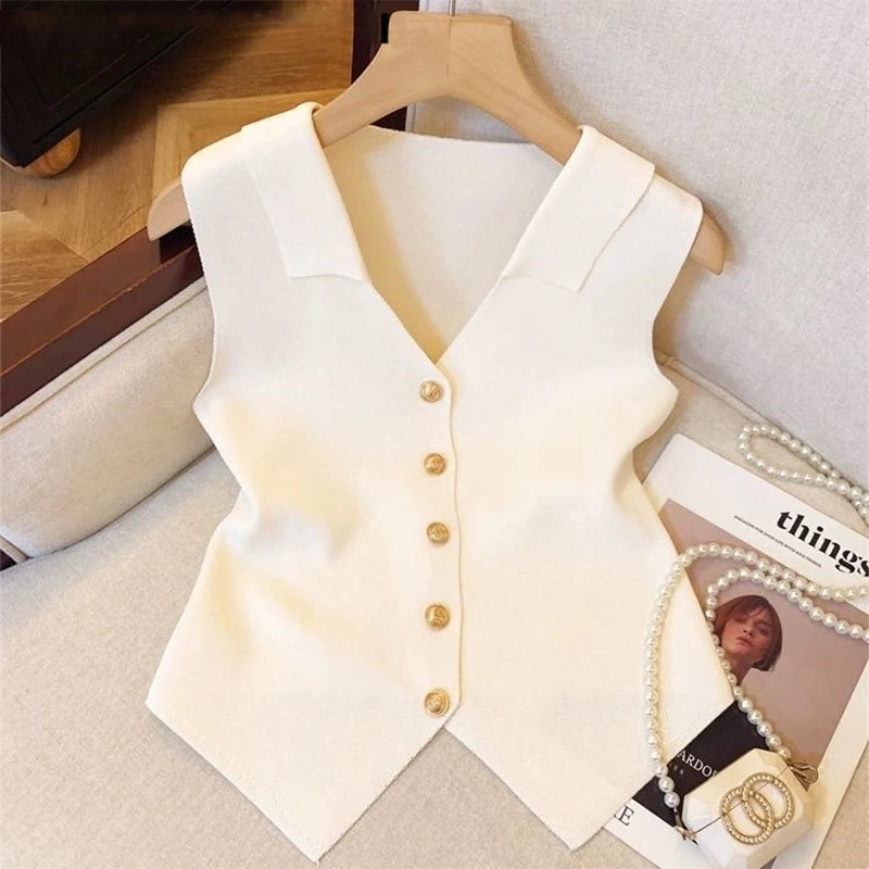 Chic Vests Elegant Waistcoat/V-neck Top’s/Casual/Outwear Sleeveless Slim/Knitted Vest All-match Streetwear.