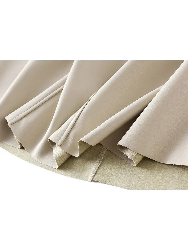 Vintage Faux Leather Skirt Women Autumn Fashion/Midi Long A Line Skirt Female Beige Khaki Elegant PU Skirt A319.