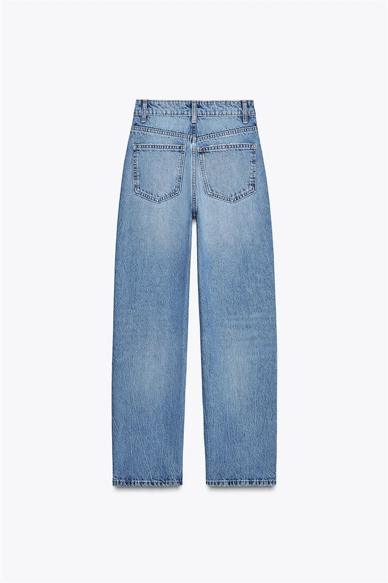 Women’s High-Waisted Straight-Leg Jeans – Classic Relaxed Fit Denim Pants