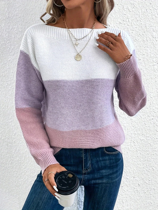 Three-Colored Patchwork Sweater/Casual Loose Jumper Wear/Female Autumn Winter Knitted Thickened Warm Tops.