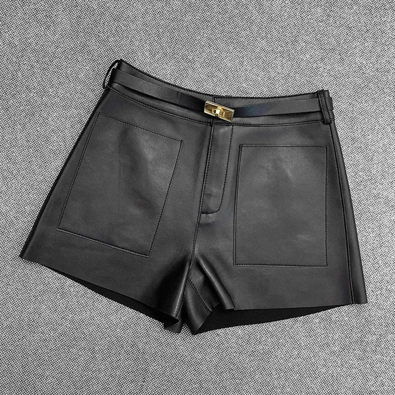 Luxury High-Waisted Faux Leather Tailored Shorts – Structured Designer-Inspired Statement Piece