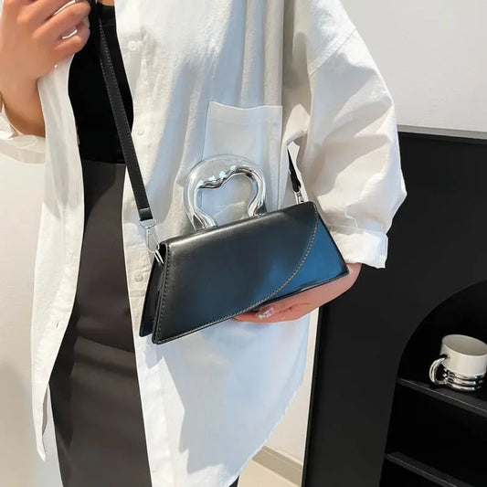 Luxury Heart Handle Mini Handbag – Structured Crossbody & Clutch Purse with Metallic Top Handle