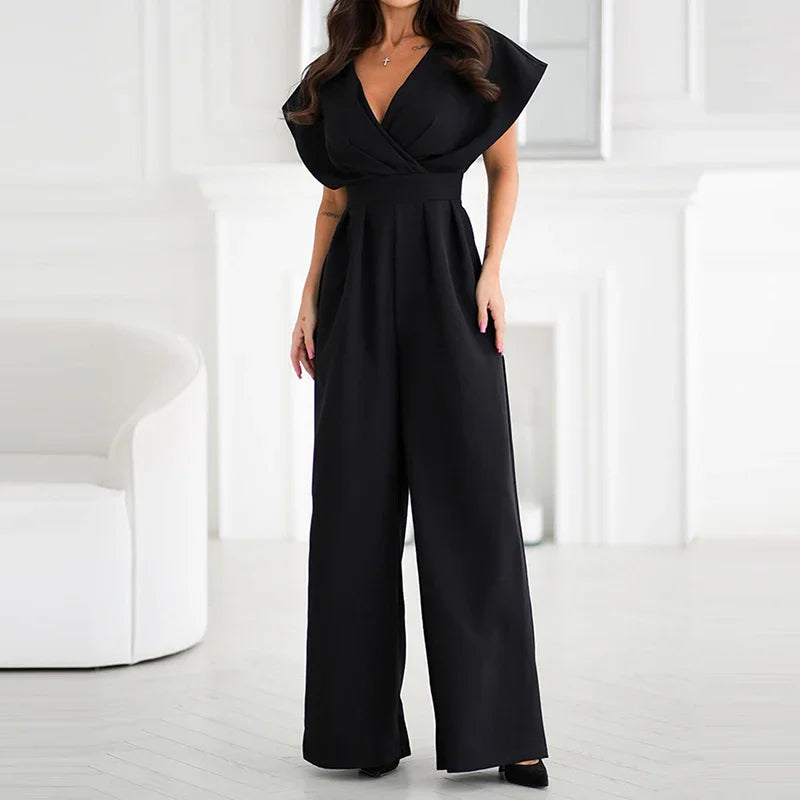 Solid Color Slim Playsuits/Simple Lady Commuting/Rompers Temperament High Waist Wide Leg Jumpsuits/Broad Cloth.