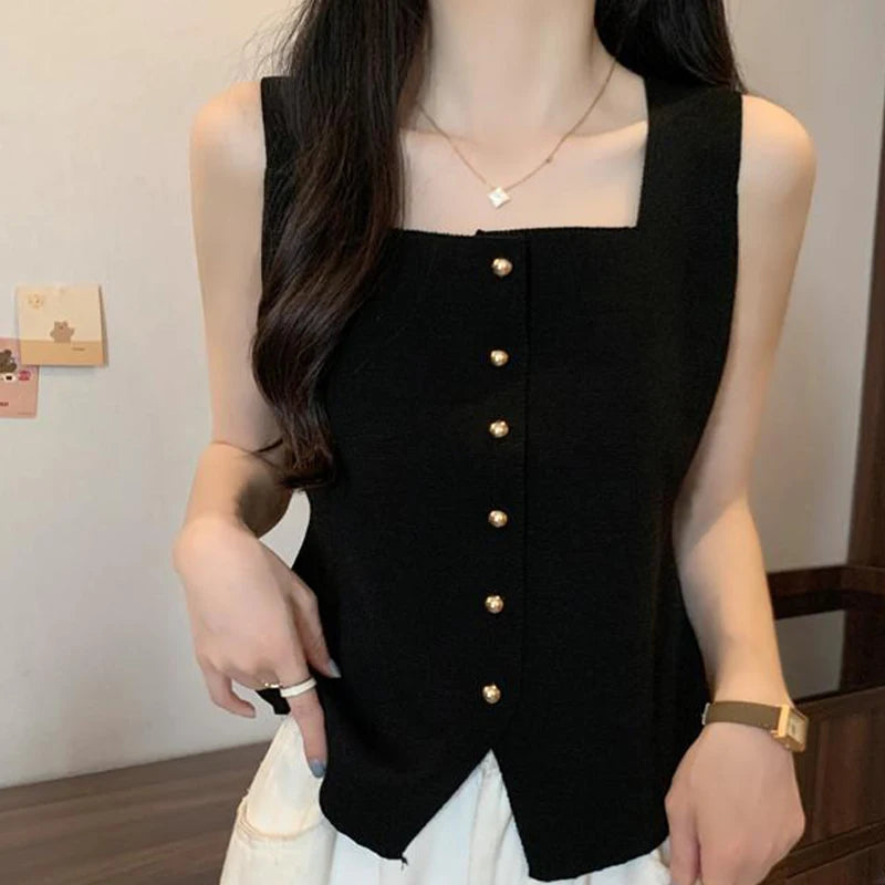 Chic Vests Elegant Waistcoat/V-neck Top’s/Casual/Outwear Sleeveless Slim/Knitted Vest All-match Streetwear.