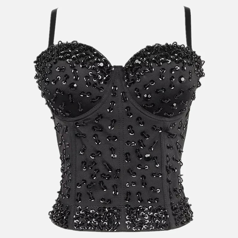 Fashion Sequined Tank Top/Shiny Shaper Push Up Bra/Sexy Halter Cropped Top/Bralette Corset Camis.