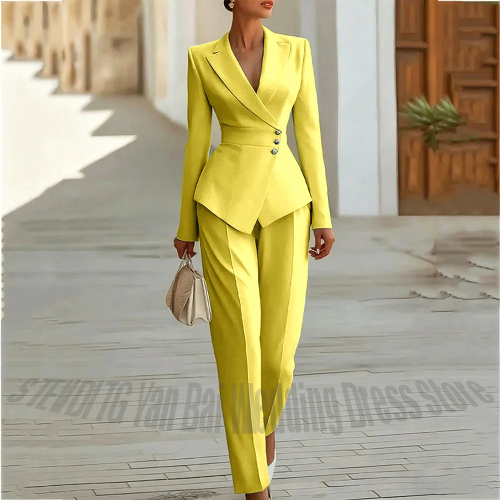 Modern Blend Boutique Luxury Tailored 2-Piece Women’s Suit Set – Elegant Slim Fit Business & Formal Blazer Trouser Outfit