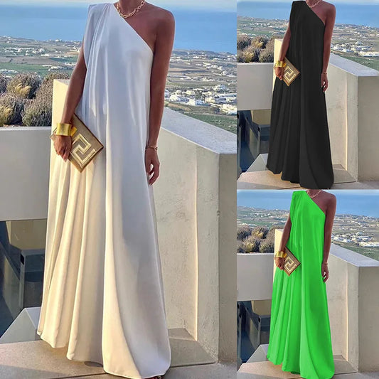 Elegant Women Loose Party Dress/Female Luxurious Sexy One Shoulder/ Celebrity Guest Cocktail Evening/Long Dress Robe.