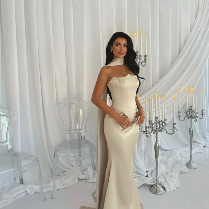 Luxury Strapless Mermaid Evening Gown – Crystal Beaded Floor-Length Formal Dress for Elegant Occasions
