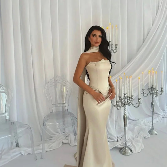 Luxury Strapless Mermaid Evening Gown – Crystal Beaded Floor-Length Formal Dress for Elegant Occasions