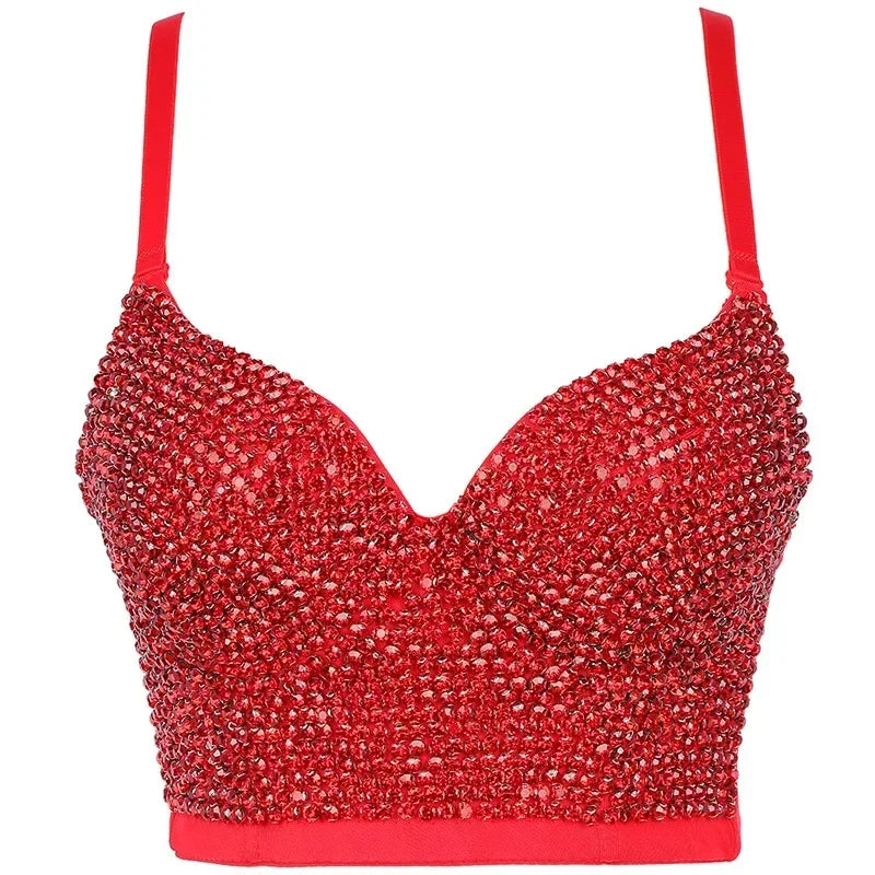Fashion Sequined Tank Top/Shiny Shaper Push Up Bra/Sexy Halter Cropped Top/Bralette Corset Camis.