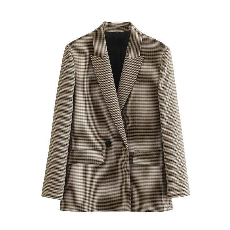 Women’s Plaid Single-Button Blazer – Tailored Notched Collar Jacket | Elegant Office & Casual Chic Outerwear