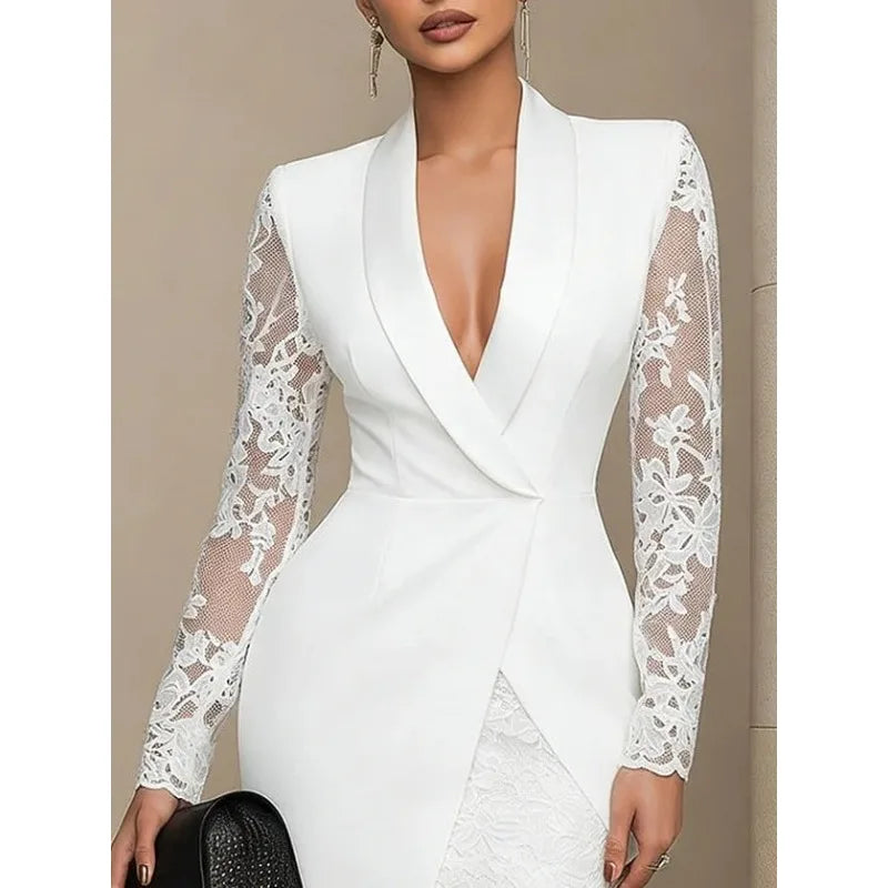 Elegant Lace Sleeve Tuxedo Midi Dress– Modern Blend Boutique