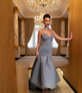 Customized Exquisite Silver Satin Evening Dress/Delicate Strapless Spaghetti Strap/Cocktail Dress Modern Special Occasion Gown’s.