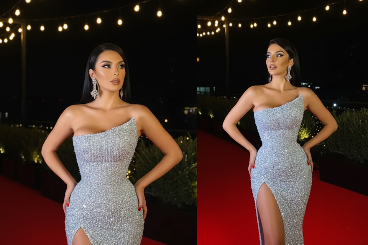 Customized Glitter Sequin Mermaid Wedding Dress 2025 – High Slit Backless Bridal Gown with Court Train