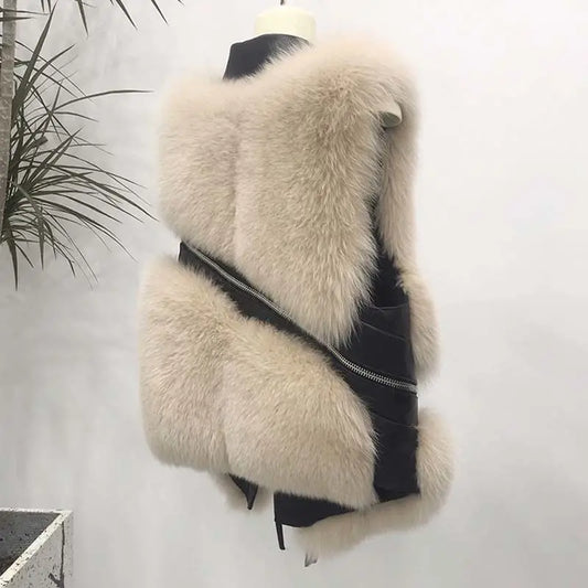 Autumn Winter New Women Fur Grass Coat/Vests V-Neck Solid ButtonZipper/ Simplicity Fashion Luxury Loose/Sleeveless Cardigan Coat.