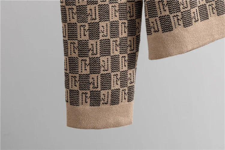Women’s Elegant Knit Cardigan, Sleeveless Vest & Wide-Leg Trousers Set | Classic Geometric Pattern | Sophisticated Office & Casual Wear