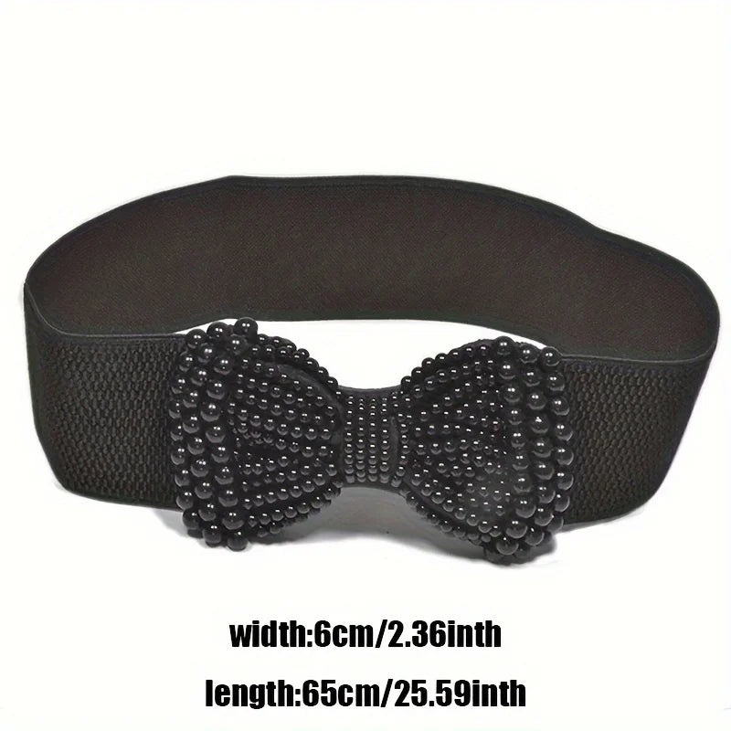 Refined Bowknot Elastic Belt/Elegant Women Wide Side Waistband/Female Dress Coat Clothing Exquisite Decoration Belt.