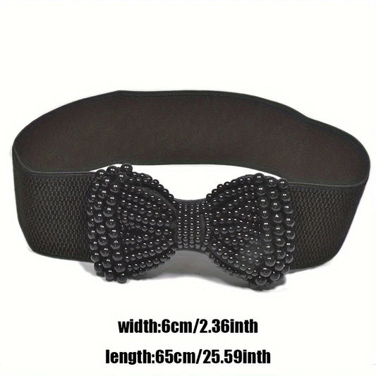 Refined Bowknot Elastic Belt/Elegant Women Wide Side Waistband/Female Dress Coat Clothing Exquisite Decoration Belt.