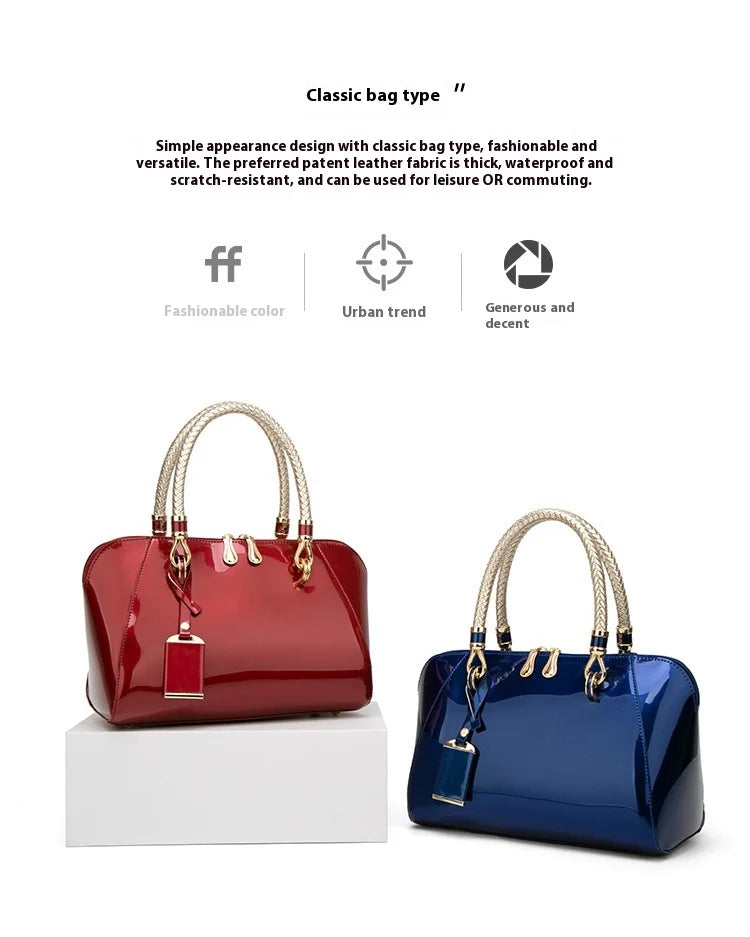 Luxury Pink Patent Leather Handbag – Glossy Top Handle Tote with Gold Hardware | Modern Blend Boutique