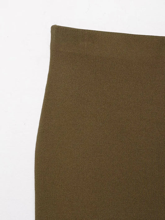 Women’s Olive Green Knit Blazer & Midi Skirt Set | Elegant Two-Piece Business Casual Suit | Fall Winter Fashion