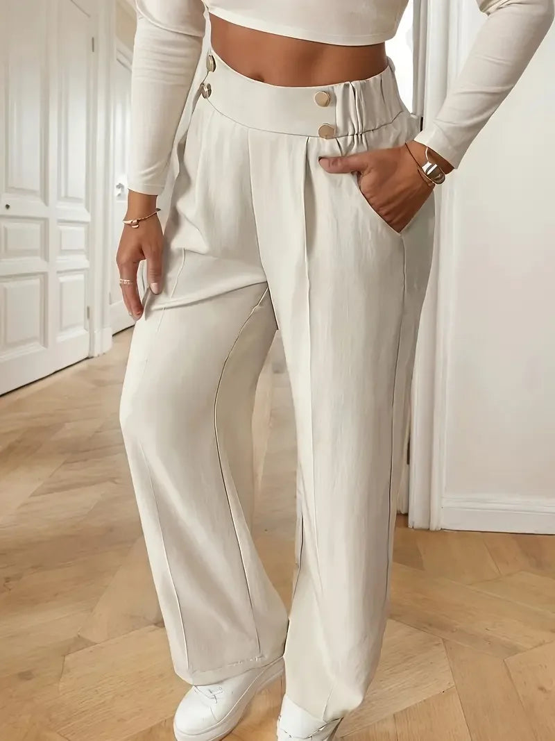 Well Fitted High Waist Pant’s/Wide Leg Pant’s/Flow Floor-Length Trousers/Minimalist Straight Fit Lounge/Elastic Waist Pocketed Pant’s.