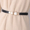 Creative Pearl Buckle Belt/PU Leather Dress Skirt/Waist Elastic Thin Women Belts Ladies Waistband.