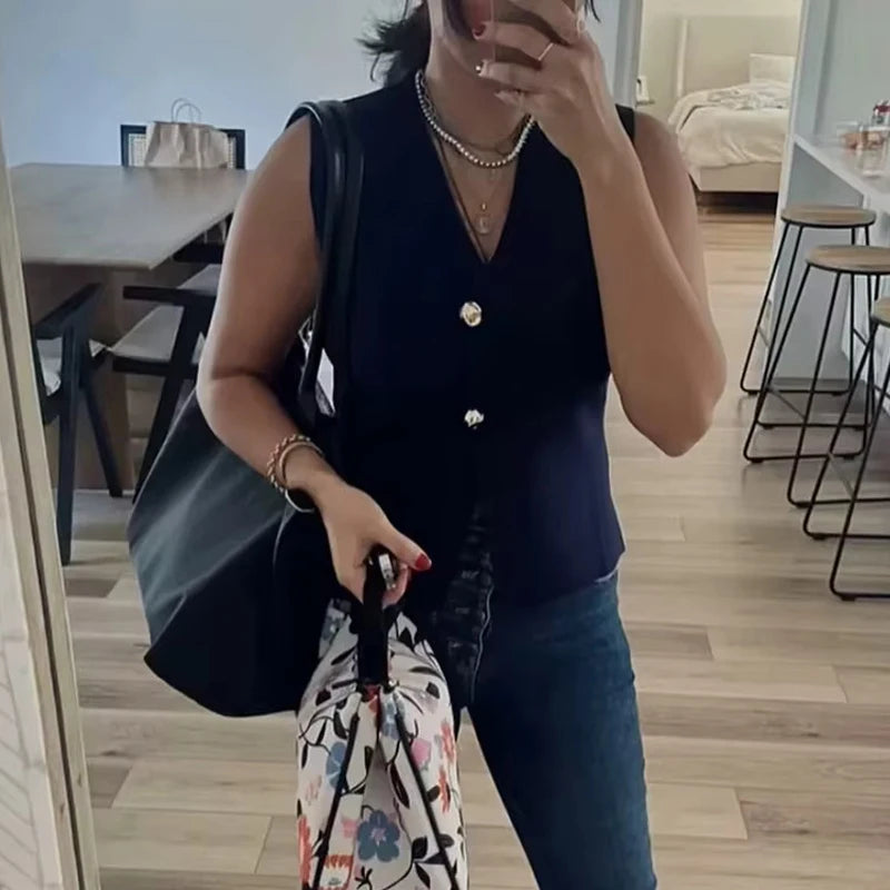 Solid Knit Vest Top/Cropped Sleeveless/Top Female Holiday Knitted Short Tops/Tatting Craft.