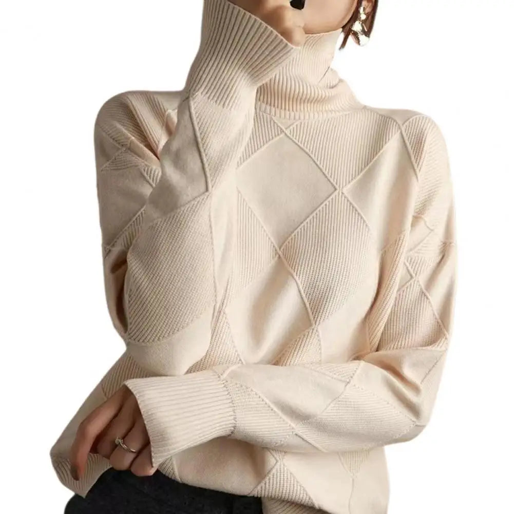 Solid Stylish Winter Turtleneck Sweater/ Elegant Thicken Warm Knitted Pullover/Crochet Texture Slim Tops Loose Jersey Knitwear Jumper.