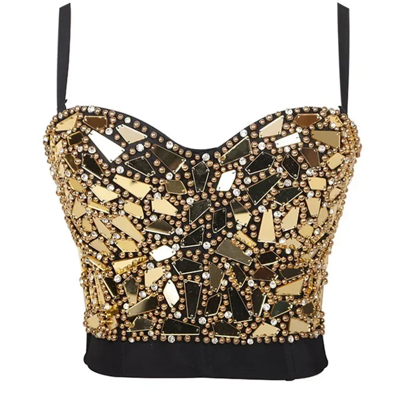 Fashion Sequined Tank Top/Shiny Shaper Push Up Bra/Sexy Halter Cropped Top/Bralette Corset Camis.
